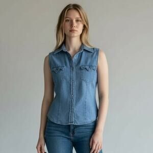 Vintage Five Star by Roper Womens Small Denim Vest Blue Pearl Snap Western